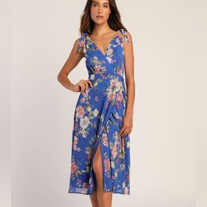 Lulu's Blue Floral Midi Dress